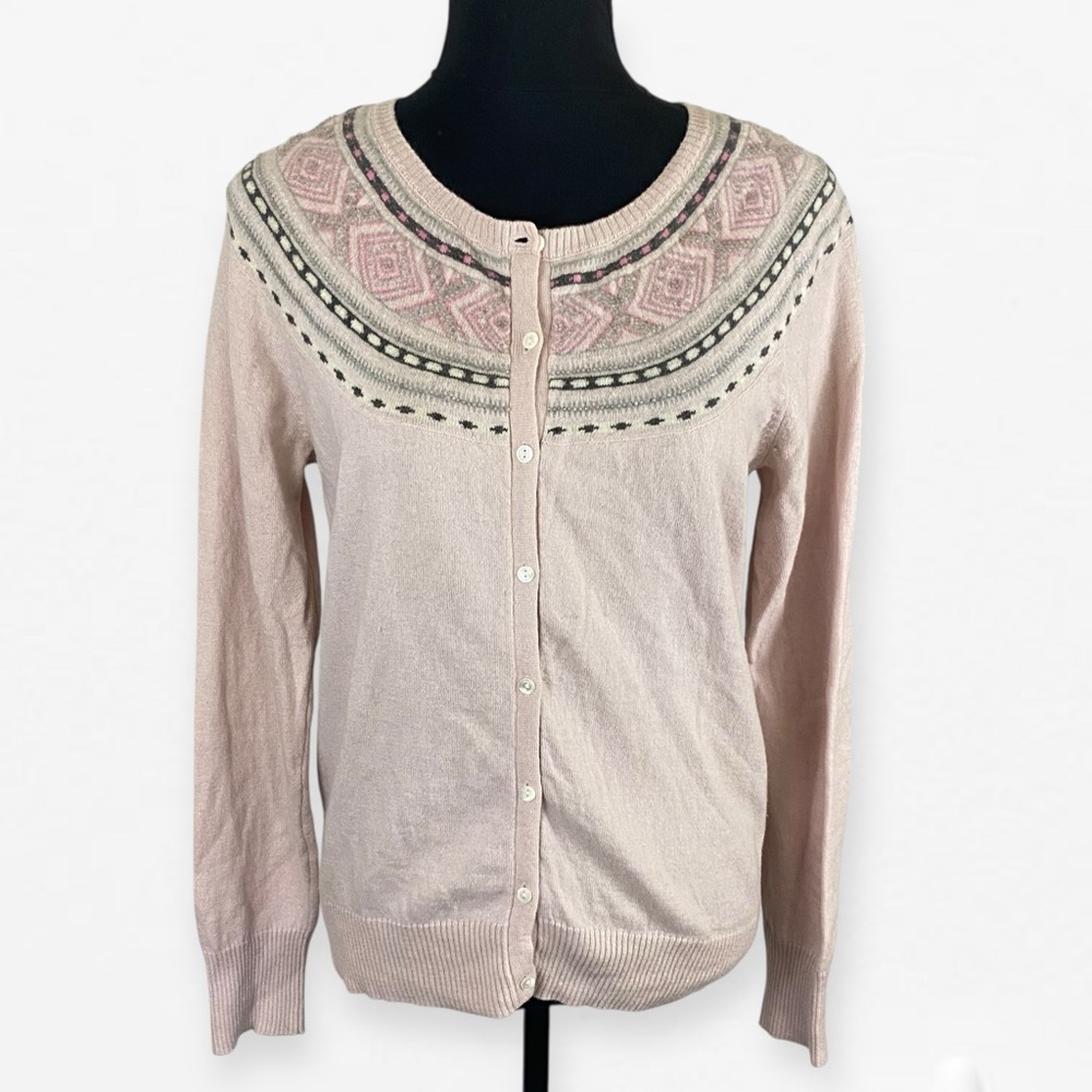 Lucky Brand Chic Pink Wool Cotton blend Soft knit button up Cardigan Sweater L